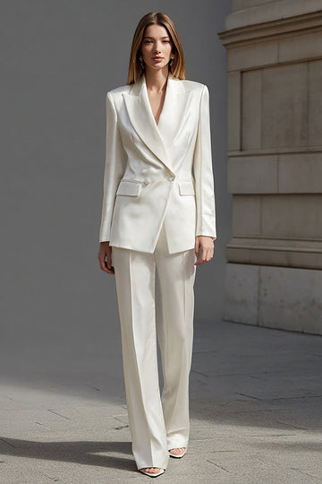 2-Piece Ivory Peak Lapel Work Suit